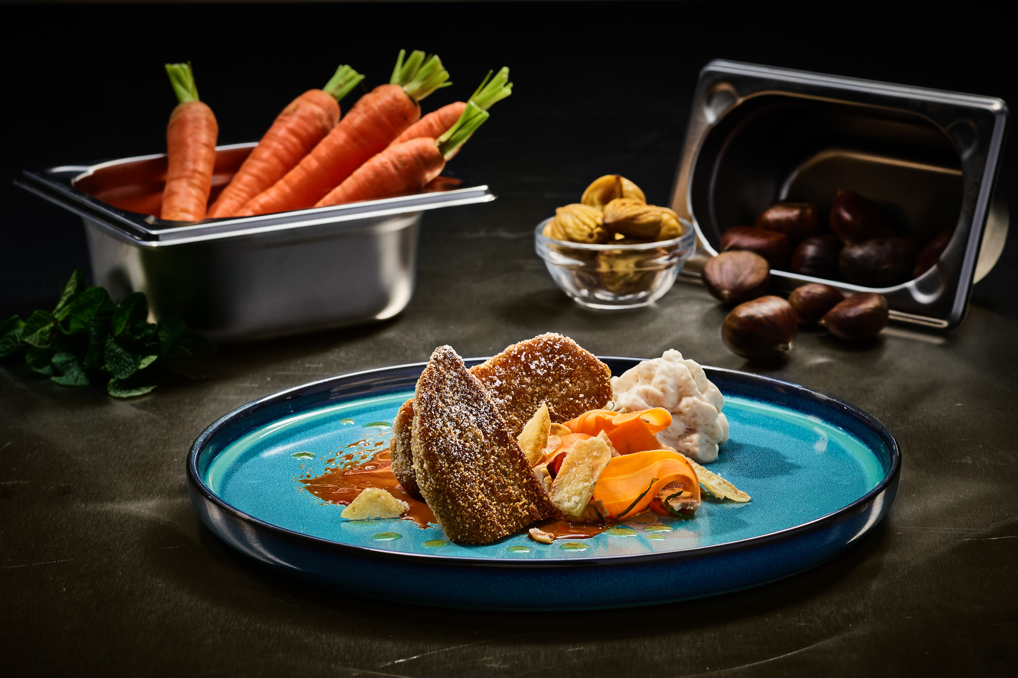 French Toast and Coffee Cream on Carrot Caramel
