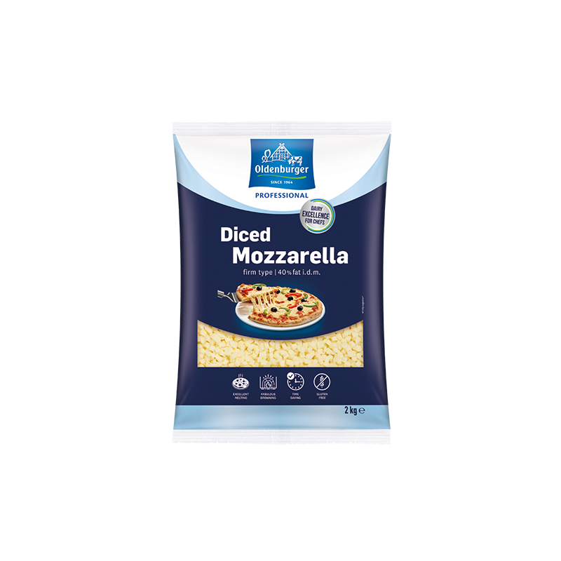 Oldenburger Diced Mozzarella 40% fat i. d. m., 2kg