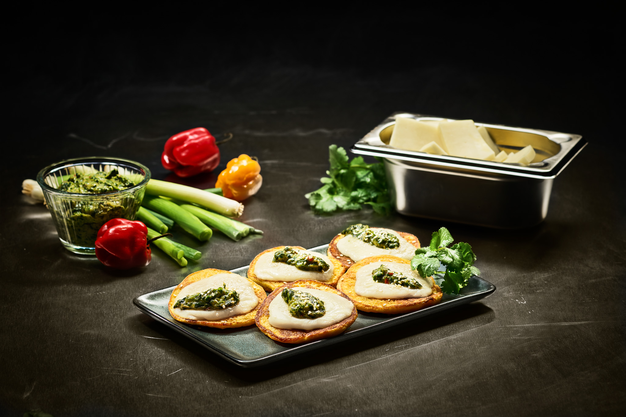 Maize Blinis with Chili and Mozzarella